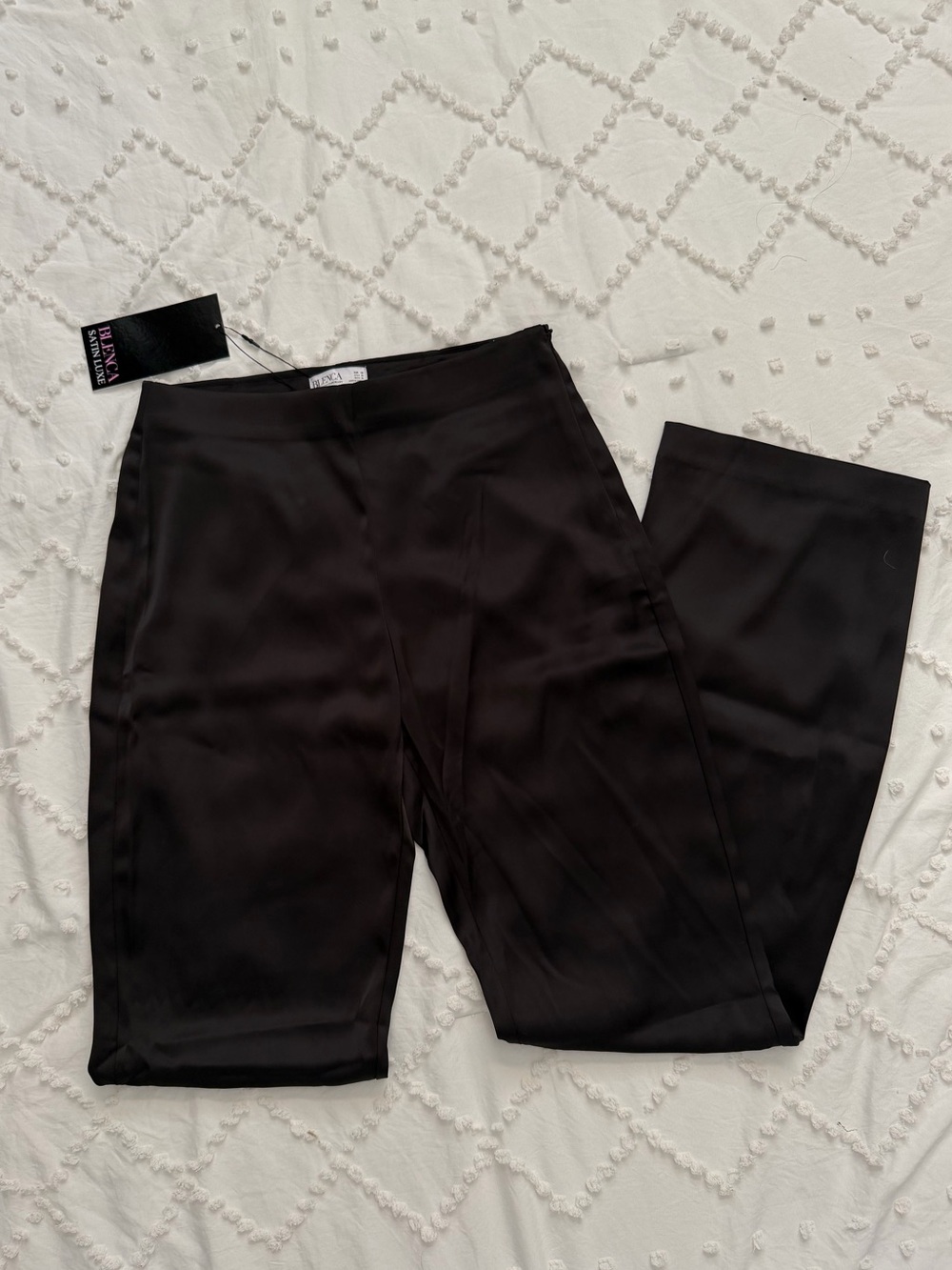 Blenca Black Satin Straight Leg Pants Size XS NWT